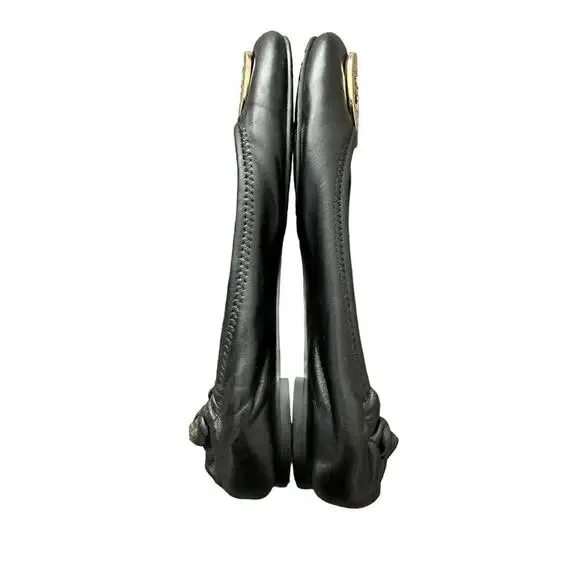 Tory Burch Reva Black Leather Gold Logo Medallion Ballet Flats Size 7 - Picture 8 of 12